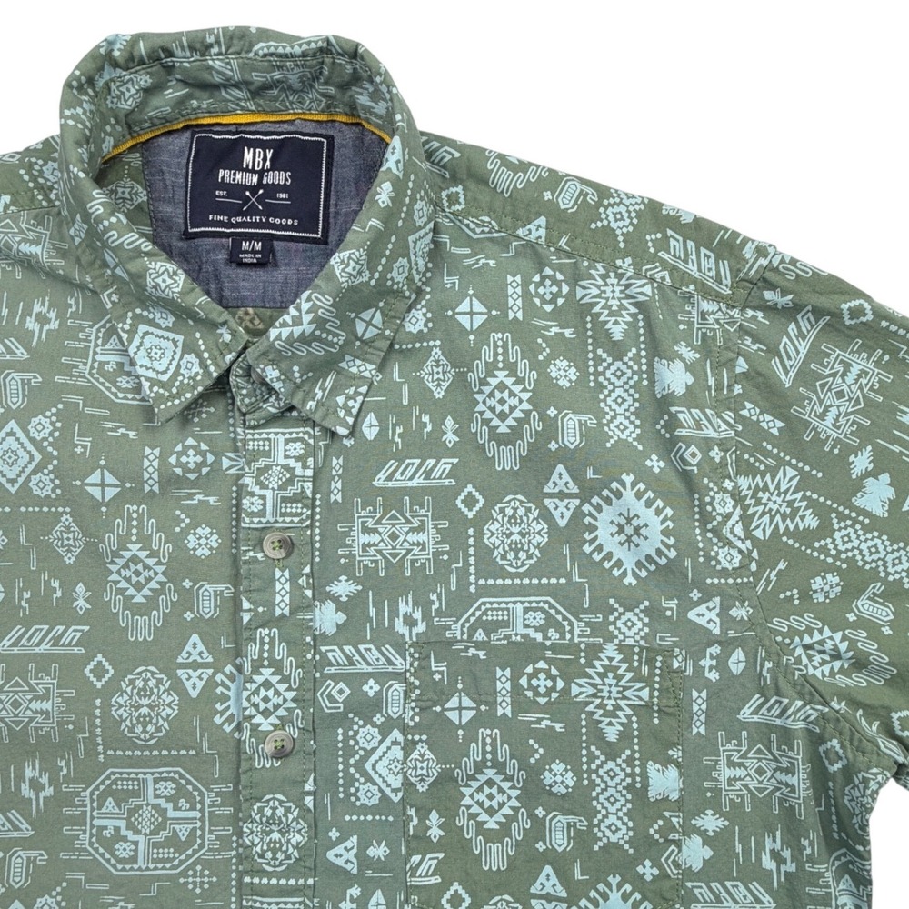 MBX Premium Goods Mens Medium Short Sleeve Geometric Tribal Print Button Down